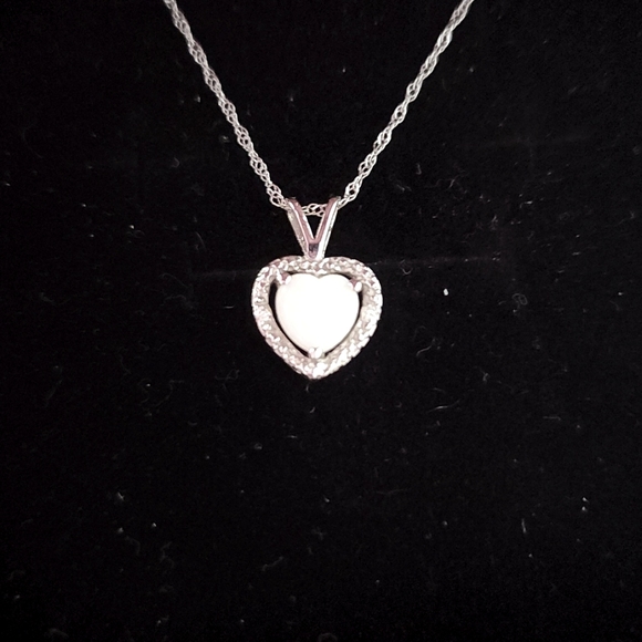 Jewelry - 14 KT White Gold Opal Heart Necklace